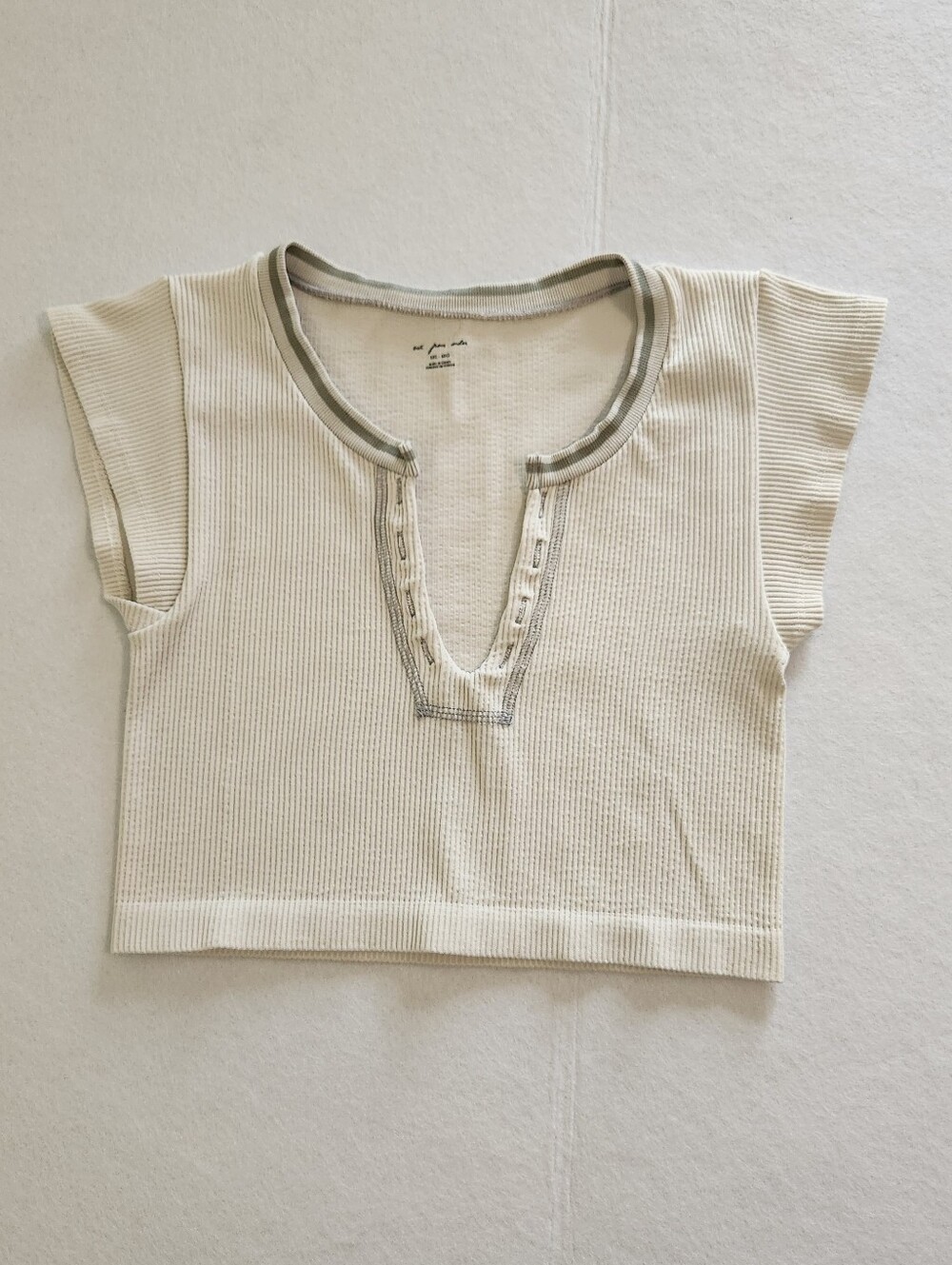 Urban Outfitters Out From Under Cream Ribbed Crop Tank with Contrast Trim Medium